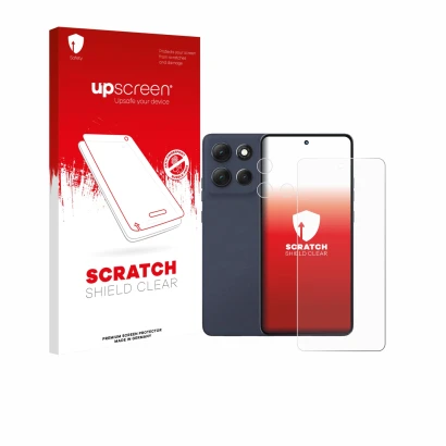 Front side of a product packaging with the brand logo upscreen. Next to it is the device Motorola Moto G86 (Front+Camera) show