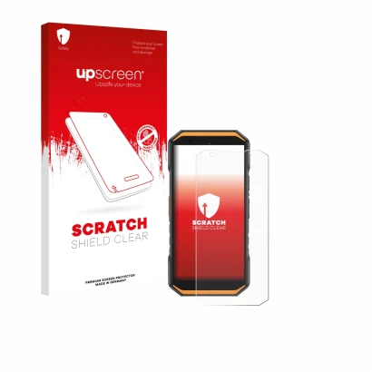 Front side of a product packaging with the brand logo upscreen. Next to it is the device Ulefone Armor X32 Pro shown with the 