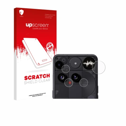 Front side of a product packaging with the brand logo upscreen. Next to it is the device Nothing Phone (3) (ONLY Camera Lens)