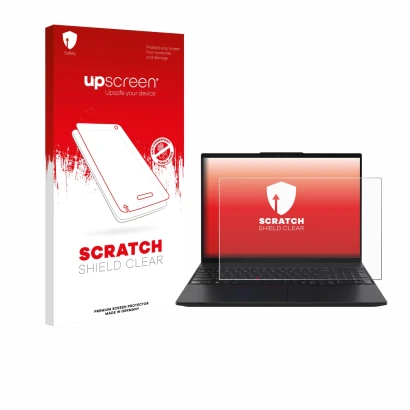 Front side of a product packaging with the brand logo upscreen. Next to it is the device Lenovo ThinkPad L16 Gen 2 shown with