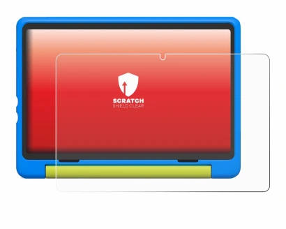 Image of the device Happybe Kids Tablet 10" with a wide variety of screen protectors.