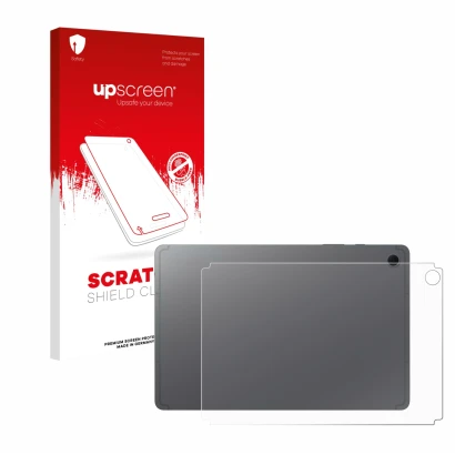 Front side of a product packaging with the brand logo upscreen. Next to it is the device Samsung Galaxy Tab S10 Lite (Back) sh