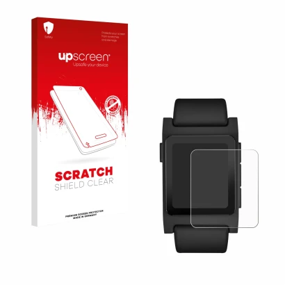 Front side of a product packaging with the brand logo upscreen. Next to it is the device Pebble 2 Duo 2025 shown with the corr