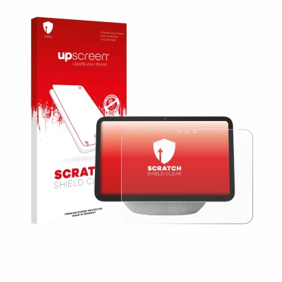 Front side of a product packaging with the brand logo upscreen. Next to it is the device Amazon Echo Show 8 2025 (4th Gen.) sh