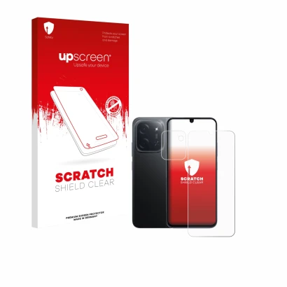 Front side of a product packaging with the brand logo upscreen. Next to it is the device Xiaomi Poco C85 (Front+Camera) shown 