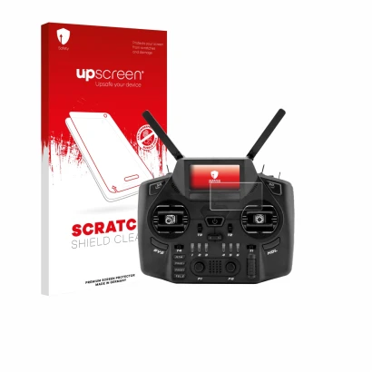 Front side of a product packaging with the brand logo upscreen. Next to it is the device Radiomaster GX12 shown with the corre
