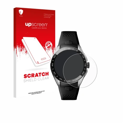 Front side of a product packaging with the brand logo upscreen. Next to it is the device TAG Heuer Connected Calibre E5 (45 mm