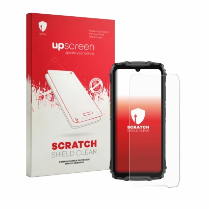 Front side of a product packaging with the brand logo upscreen. Next to it is the device Ulefone RugKing 4 Pro shown with the 