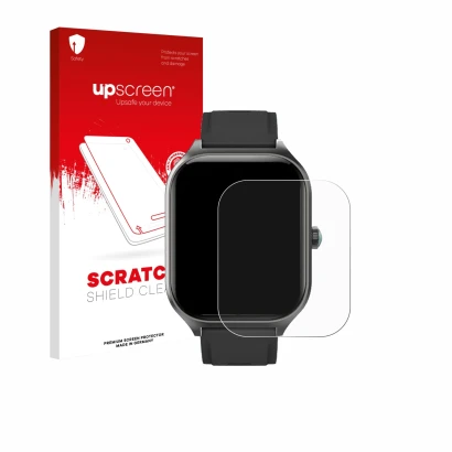 Front side of a product packaging with the brand logo upscreen. Next to it is the device FORRLITE Smartwatch 2.01" shown with 
