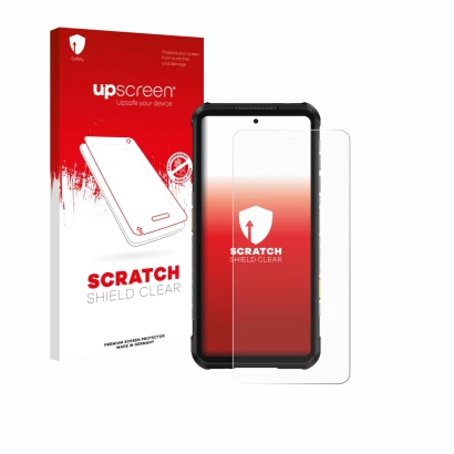 Front side of a product packaging with the brand logo upscreen. Next to it is the device Ulefone RugOne Xever 7 Pro shown with