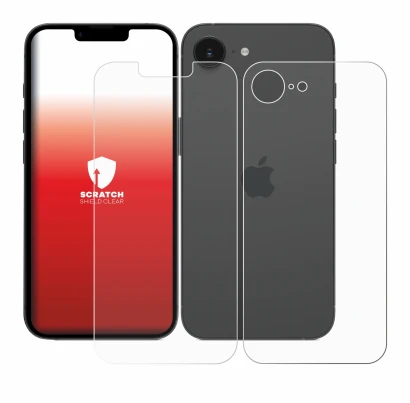 Image of the device Apple iPhone 17e (Front+Back) with a wide variety of screen protectors.