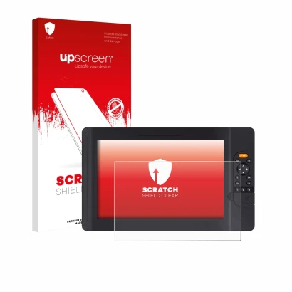 Front side of a product packaging with the brand logo upscreen. Next to it is the device Raymarine Element 12 HV shown with th