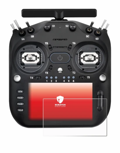 Image of the device Radiomaster TX16S MK3 with a wide variety of screen protectors.