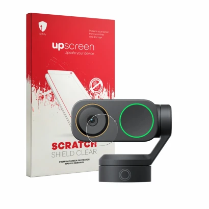 Front side of a product packaging with the brand logo upscreen. Next to it is the device Insta360 Link 2 Pro (Lens) shown with