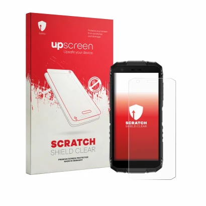 Front side of a product packaging with the brand logo upscreen. Next to it is the device Doogee Fire 3 shown with the correspo
