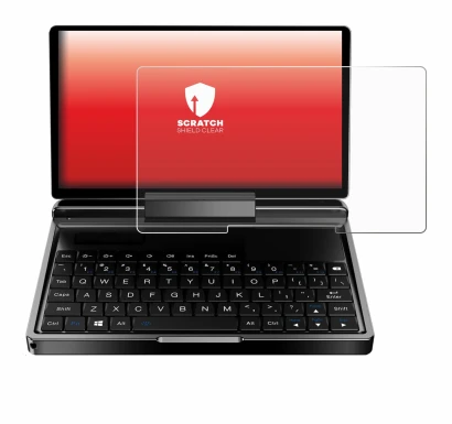 Image of the device GPD MicroPC 2 with a wide variety of screen protectors.