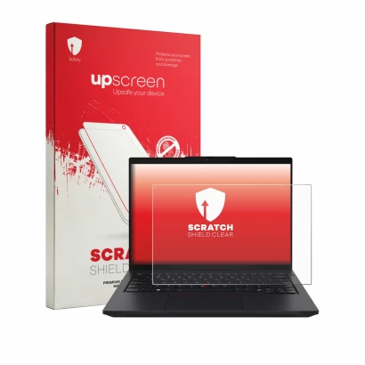 Front side of a product packaging with the brand logo upscreen. Next to it is the device Lenovo ThinkPad L14 Gen 7 shown with