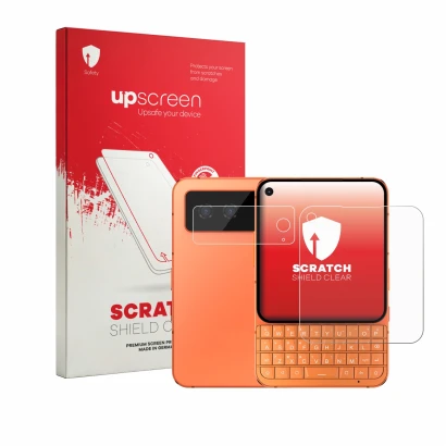 Front side of a product packaging with the brand logo upscreen. Next to it is the device Unihertz Titan 2 Elite (Front+Camera)