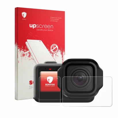 Front side of a product packaging with the brand logo upscreen. Next to it is the device GoPro Mission 1 Pro shown with the co