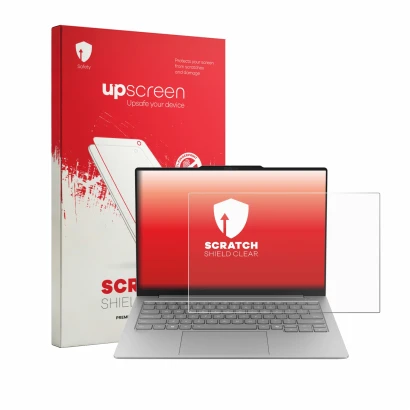 Front side of a product packaging with the brand logo upscreen. Next to it is the device Lenovo ThinkBook 14X shown with the c