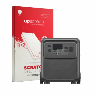 Front side of a product packaging with the brand logo upscreen. Next to it is the device Bluetti Elite 400 shown with the corr