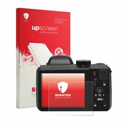 Front side of a product packaging with the brand logo upscreen. Next to it is the device Kodak Pixpro AZ425 shown with the cor