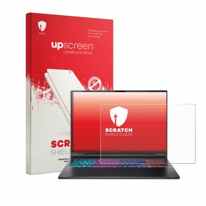 Front side of a product packaging with the brand logo upscreen. Next to it is the device Acer Nitro 18 AI AN18-61 shown with t