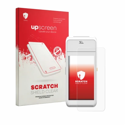 Front side of a product packaging with the brand logo upscreen. Next to it is the device Pax A99 shown with the corresponding 