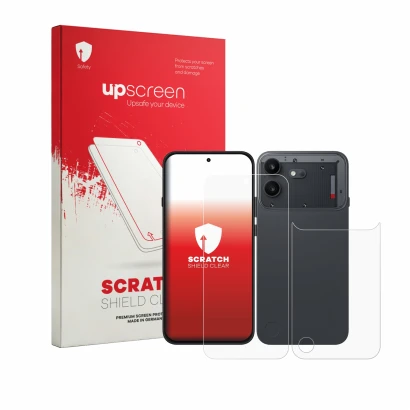 Front side of a product packaging with the brand logo upscreen. Next to it is the device Nothing Phone (4b) (Front+Back) shown