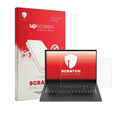 Front side of a product packaging with the brand logo upscreen. Next to it is the device Lenovo V15 7915 shown with the corres