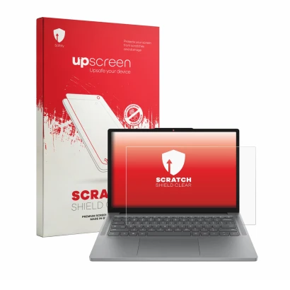 Front side of a product packaging with the brand logo upscreen. Next to it is the device Lenovo Chrome 14M8911 shown with the