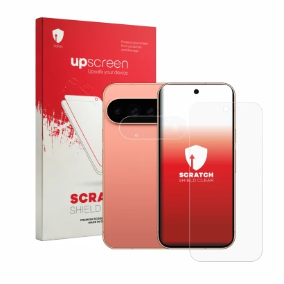 Front side of a product packaging with the brand logo upscreen. Next to it is the device Google Pixel 11 Pro (Front+Camera) sh