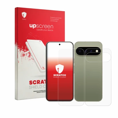 Front side of a product packaging with the brand logo upscreen. Next to it is the device Google Pixel 11 Pro XL (Front+Back) s