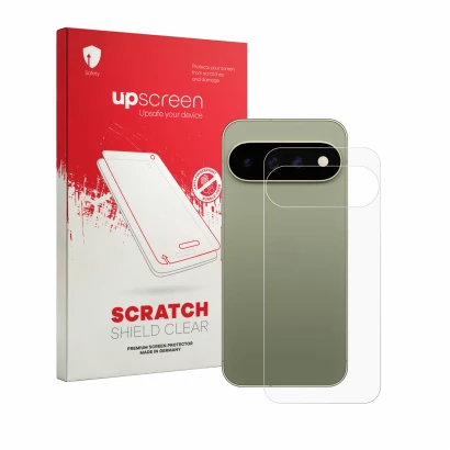Front side of a product packaging with the brand logo upscreen. Next to it is the device Google Pixel 11 Pro XL (Back) shown w