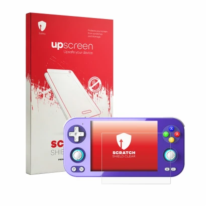 Front side of a product packaging with the brand logo upscreen. Next to it is the device Anbernic RG 476H shown with the corre
