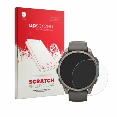 Front side of a product packaging with the brand logo upscreen. Next to it is the device Garmin Fenix 9 (47 mm) shown with the