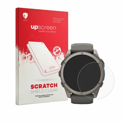 Front side of a product packaging with the brand logo upscreen. Next to it is the device Garmin Fenix 9 (51 mm) shown with the