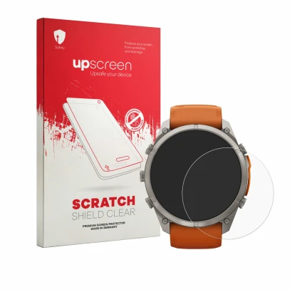 Front side of a product packaging with the brand logo upscreen. Next to it is the device Garmin Fenix 9 Pro (51 mm) shown with