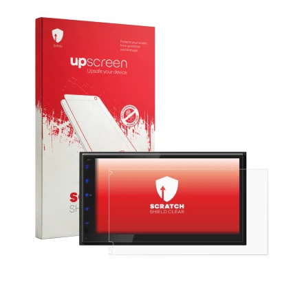 Front side of a product packaging with the brand logo upscreen. Next to it is the device JVC KW-593BT shown with the correspon