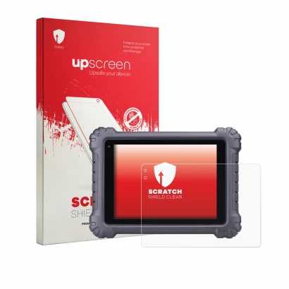 Front side of a product packaging with the brand logo upscreen. Next to it is the device Autel MaxiSys MS909 shown with the co