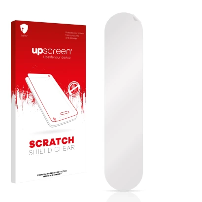 Front side of a product packaging with the brand logo upscreen. Next to it is the corresponding screen protector.