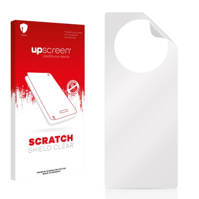 Front side of a product packaging with the brand logo upscreen. Next to it is the corresponding screen protector.