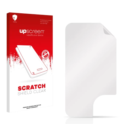 Front side of a product packaging with the brand logo upscreen. Next to it is the corresponding screen protector.