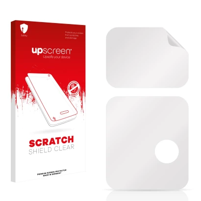 Front side of a product packaging with the brand logo upscreen. Next to it is the corresponding screen protector.