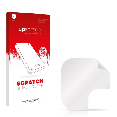 Front side of a product packaging with the brand logo upscreen. Next to it is the corresponding screen protector.