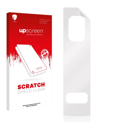 Front side of a product packaging with the brand logo upscreen. Next to it is the corresponding screen protector.