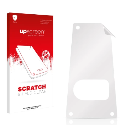 Front side of a product packaging with the brand logo upscreen. Next to it is the corresponding screen protector.