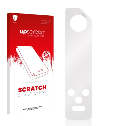 Front side of a product packaging with the brand logo upscreen. Next to it is the corresponding screen protector.