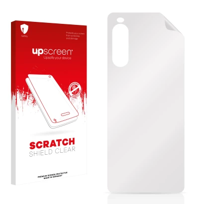 Front side of a product packaging with the brand logo upscreen. Next to it is the corresponding screen protector.