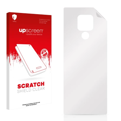 Front side of a product packaging with the brand logo upscreen. Next to it is the corresponding screen protector.